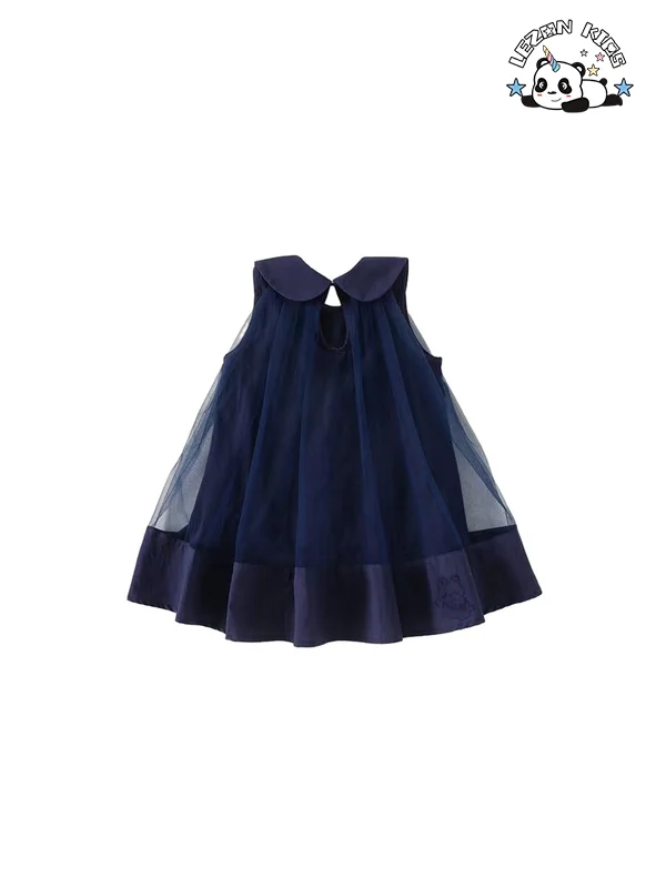 LEZONKIDS - Novos Tendências de atacado vestidos de meninas doces sem manga com renda e tule macio e botão pequeno